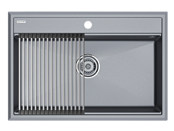 Кухонная мойка + коландер Paulmark PM117551-GRM+R375-BS 75х50 цвет серый